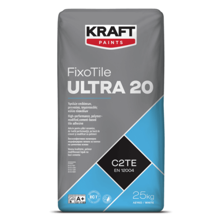 Kraft FixoTile Ultra 20 alb 5Kg adeziv pentru placi ceramice, de inalta performanta, pe baza de ciment, C2TE