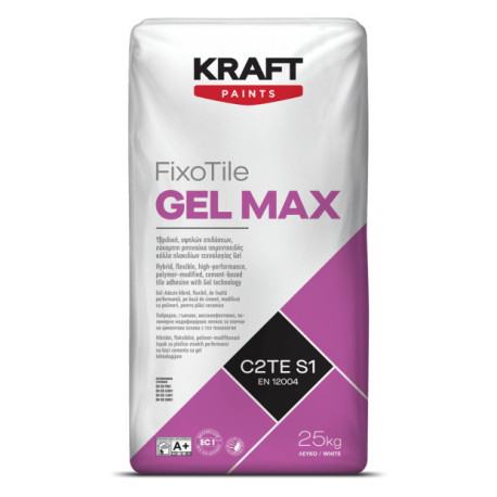 Kraft FixoTile GEL MAX alb 25Kg adeziv hibrid, de inalta performanta, pentru placi C2TES1