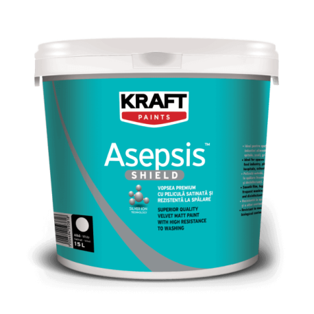 Kraft Asepsis alb satinat 4L vopsea lavabila premium cu mare putere de acoperire